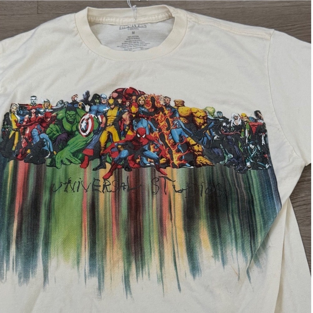 Marvel Universal Studios Character Grid Graphic T-Shirt Cream Mens Medium
